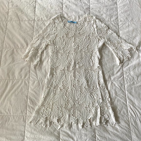 White Cotton Lace Crochet Beach Cover Up Solitaire Swim - Picture 2 of 13